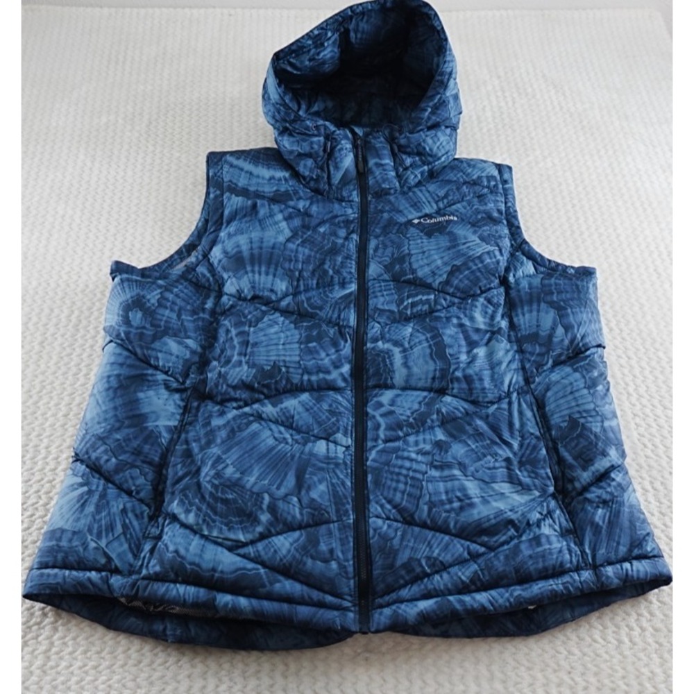 Columbia Omni-Heat Women's Blue Puffer Vest S Omni-Shield Hooded SIZE 2X